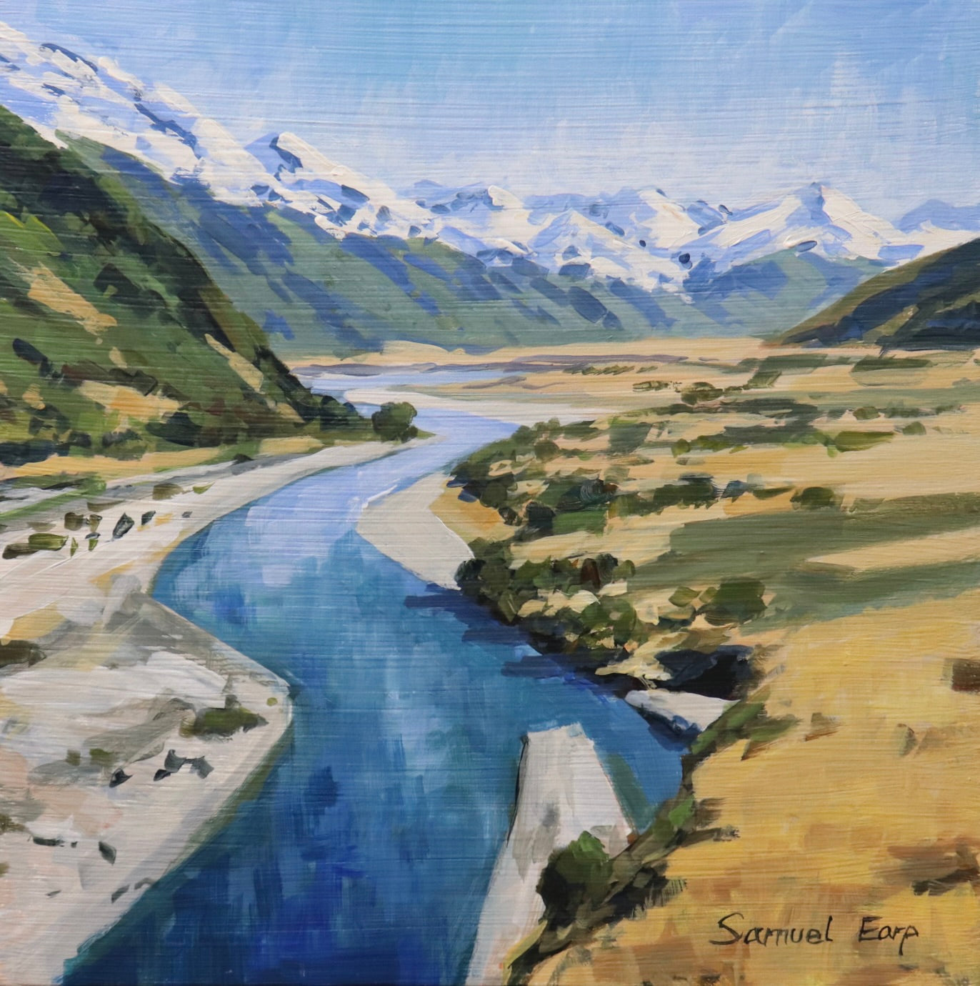Serenity in the Rees Valley | Acrylic on Wood Panel | 12” x 12” | Collectible Nature-Inspired Wall Art