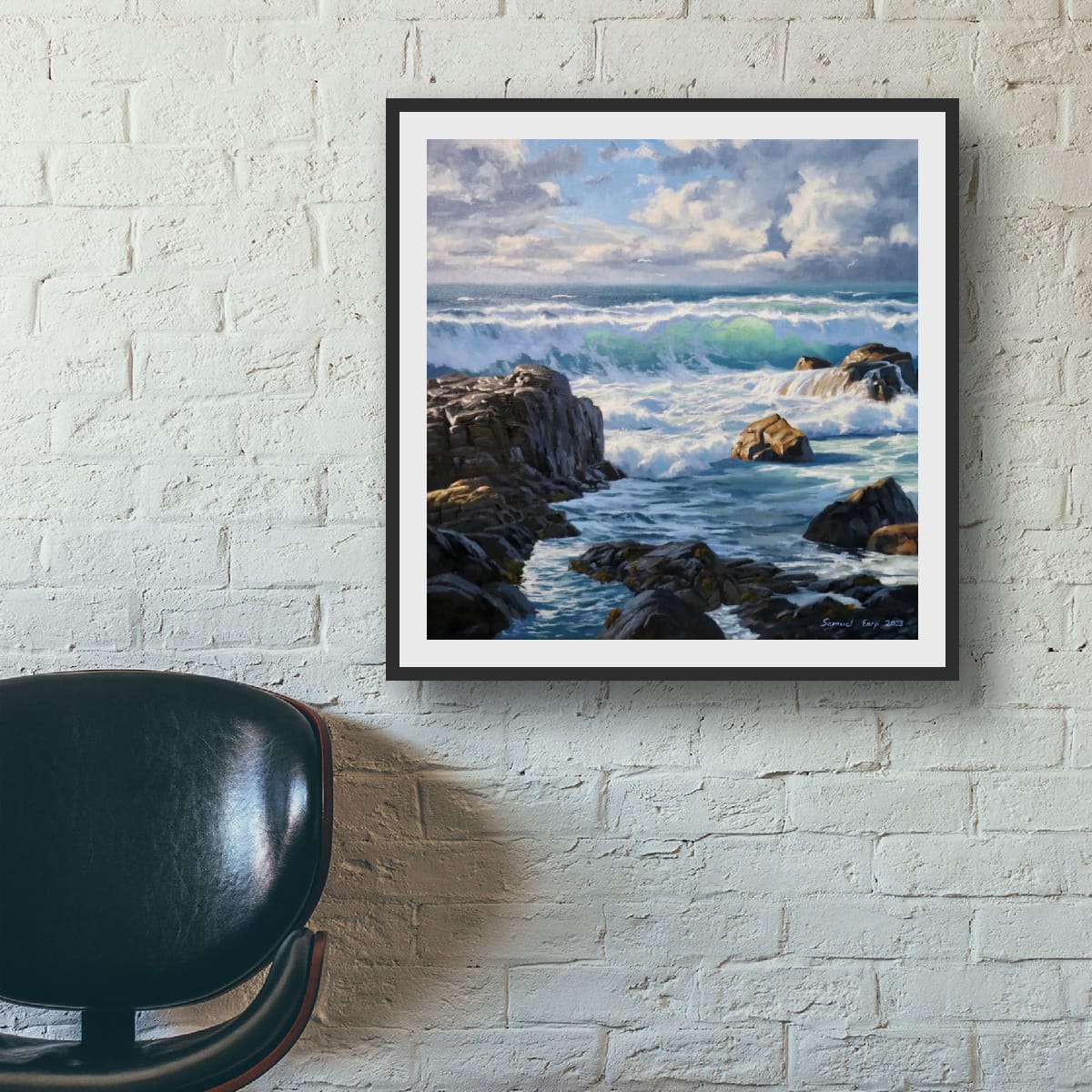 Rocky Shore and Crashing Waves | Original Oil Painting | 20″ x 20″