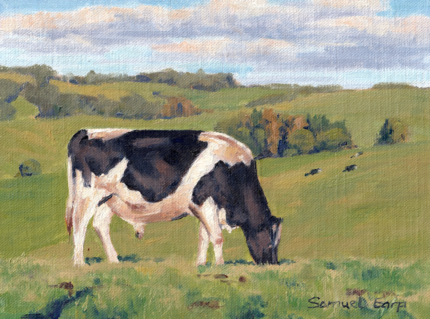 Rural Evening Pastoral - Cow Study | Original Oil Painting | 6" x 8" Linen Panel